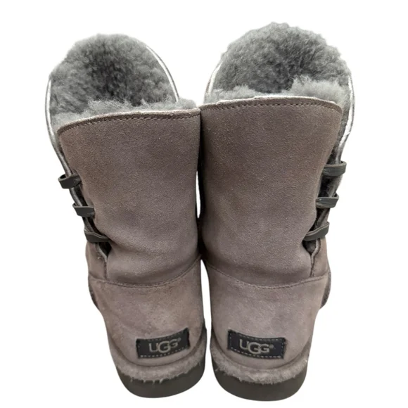 UGG Side Lace Sheepskin Boots Gray Suede Size 8 - Picture 4 of 8